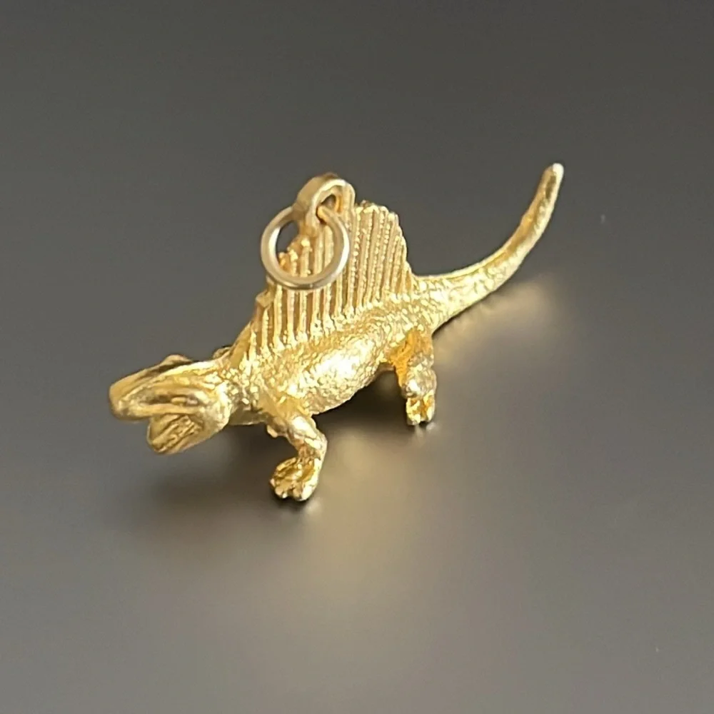 Shiny Gold Tone Dimetrodon Dinosaur Bracelet Charm, Necklace Pendant, Key Chain